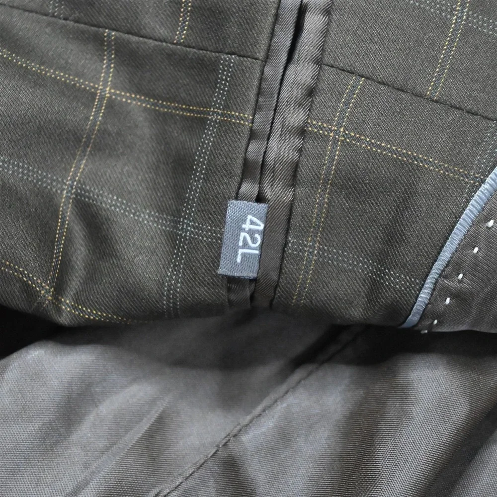 Vanetti 42L 34x30 Brown Windowpane‎ Mens Jacket Pants Suit